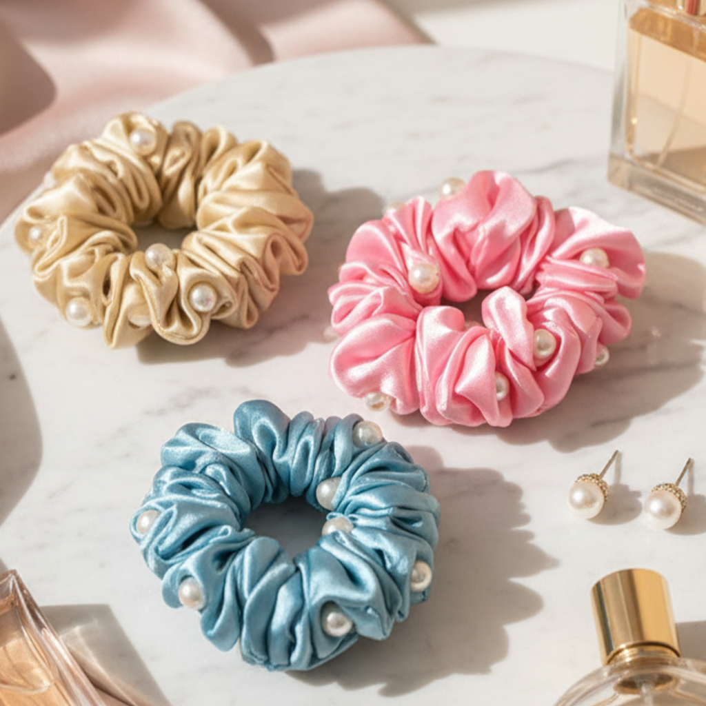 Desi Present Handmade Satin Silk Scrunchies