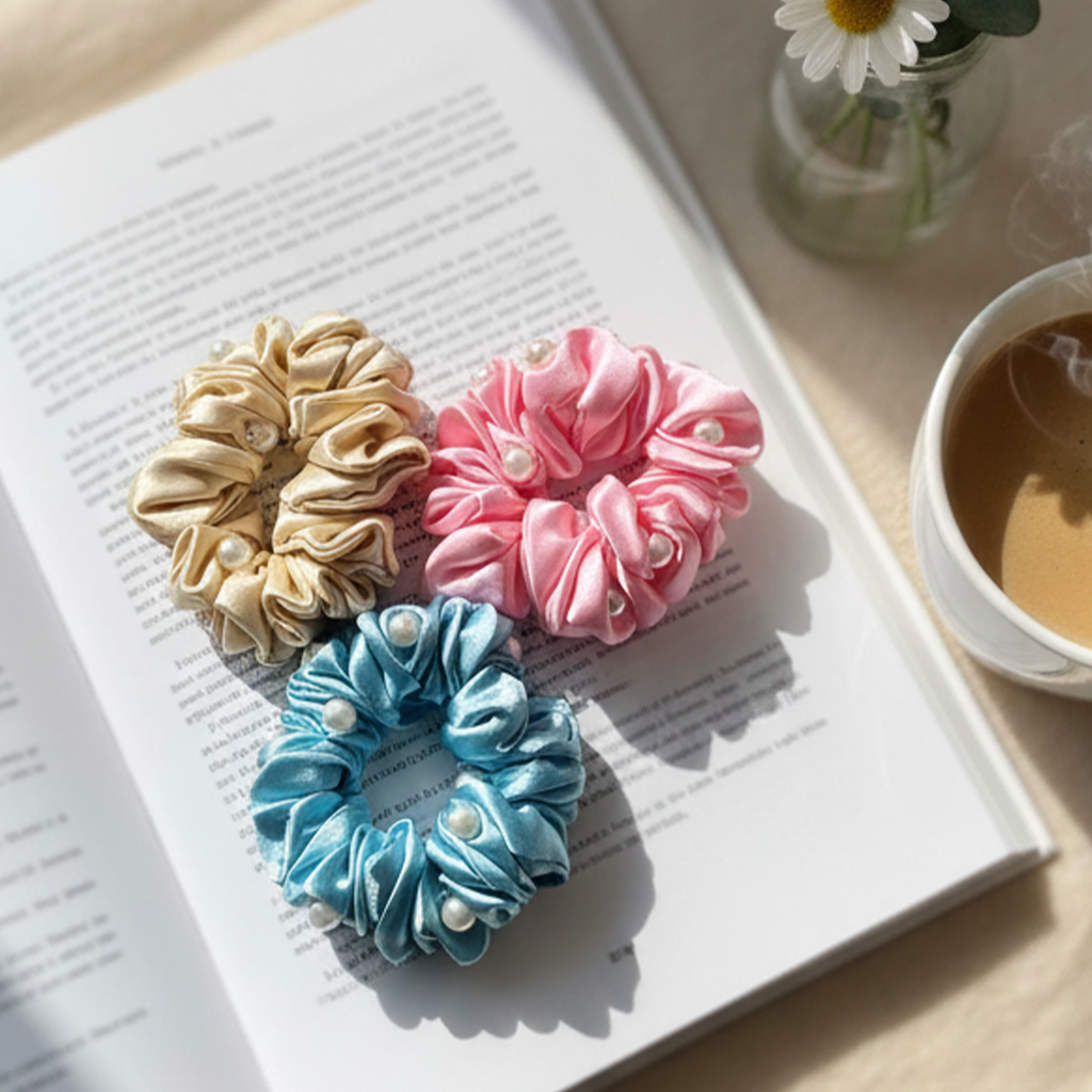 Desi Present Handmade Satin Silk Scrunchies